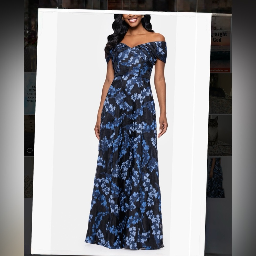 Betsy & Adam Blue and Black Floral Maxi Dress